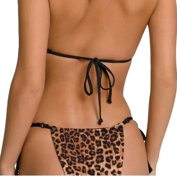 NWT GOOD AMERICAN Tanga Reversible Hi-Hi String Bikini Bottoms Black Leopard S - Picture 4 of 10